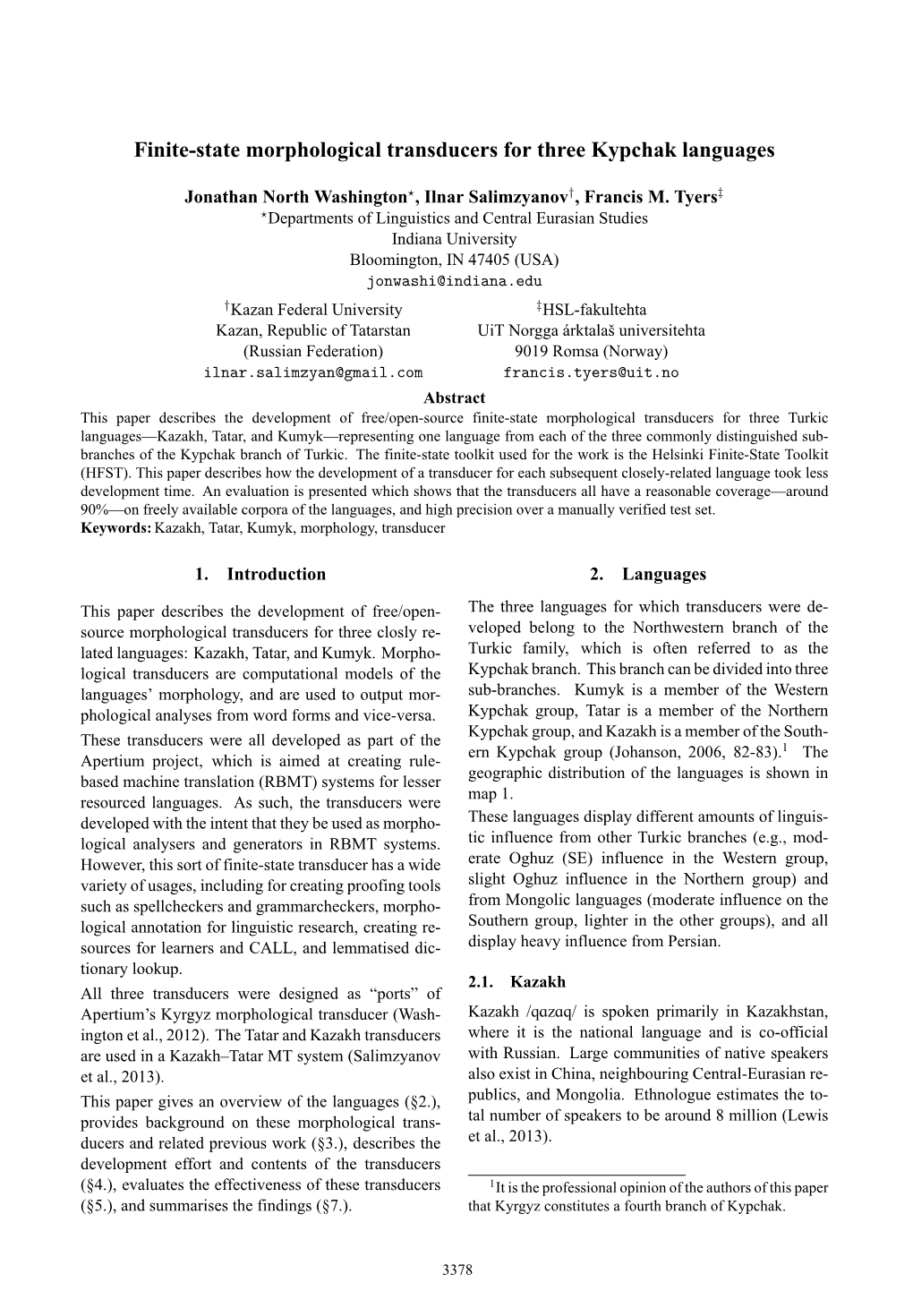 Finite-State Morphological Transducers for Three Kypchak Languages