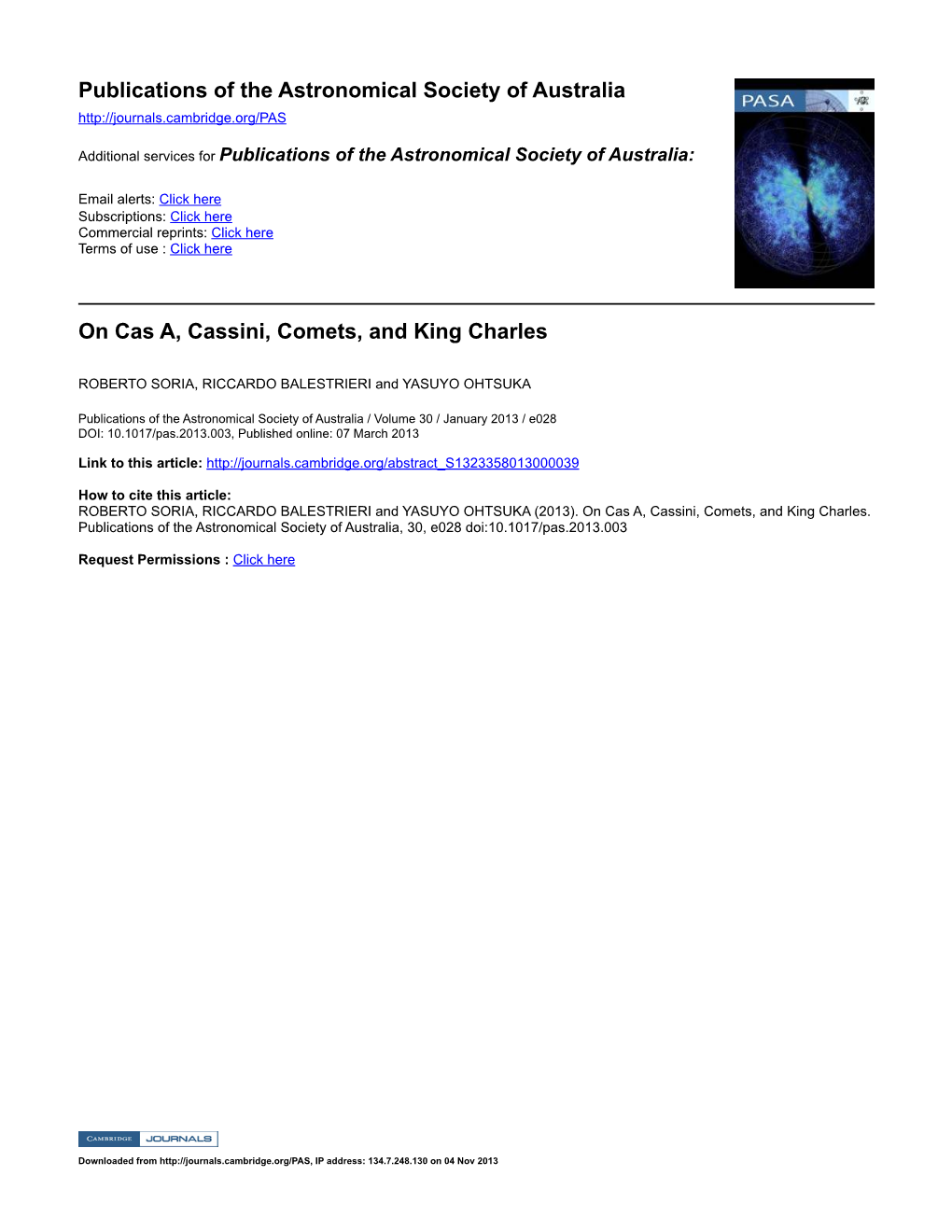 Publications of the Astronomical Society of Australia on Cas A