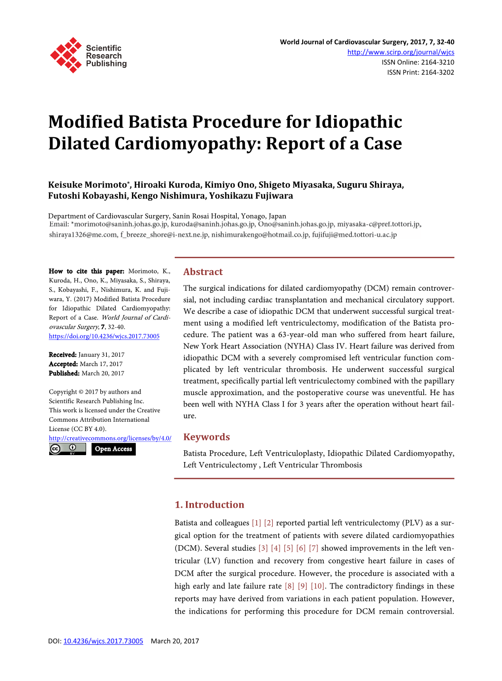Modified Batista Procedure for Idiopathic Dilated Cardiomyopathy: Report of a Case