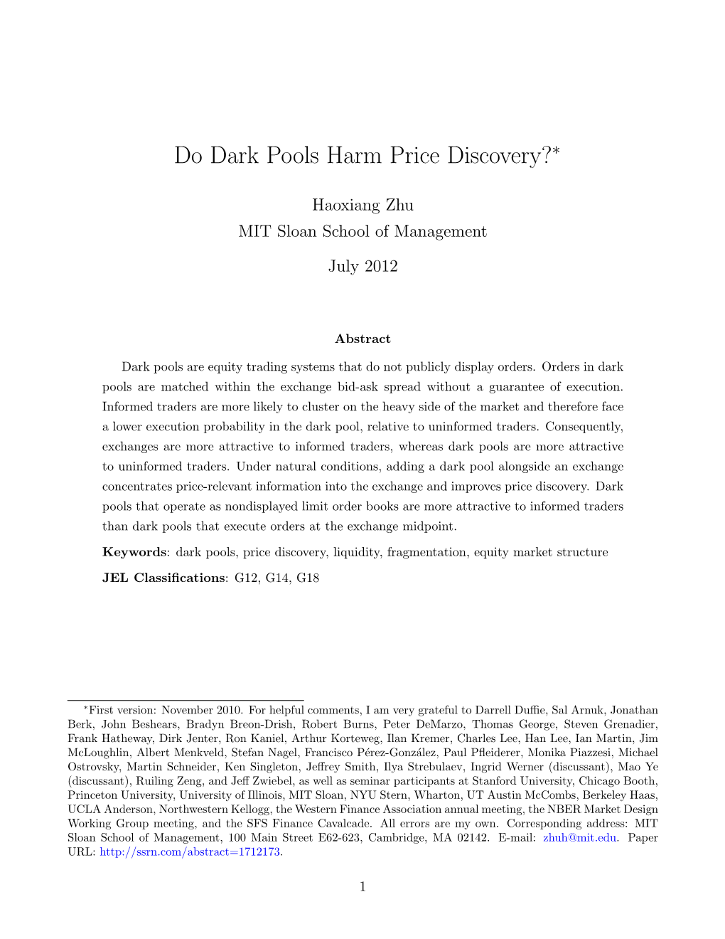 Do Dark Pools Harm Price Discovery?∗