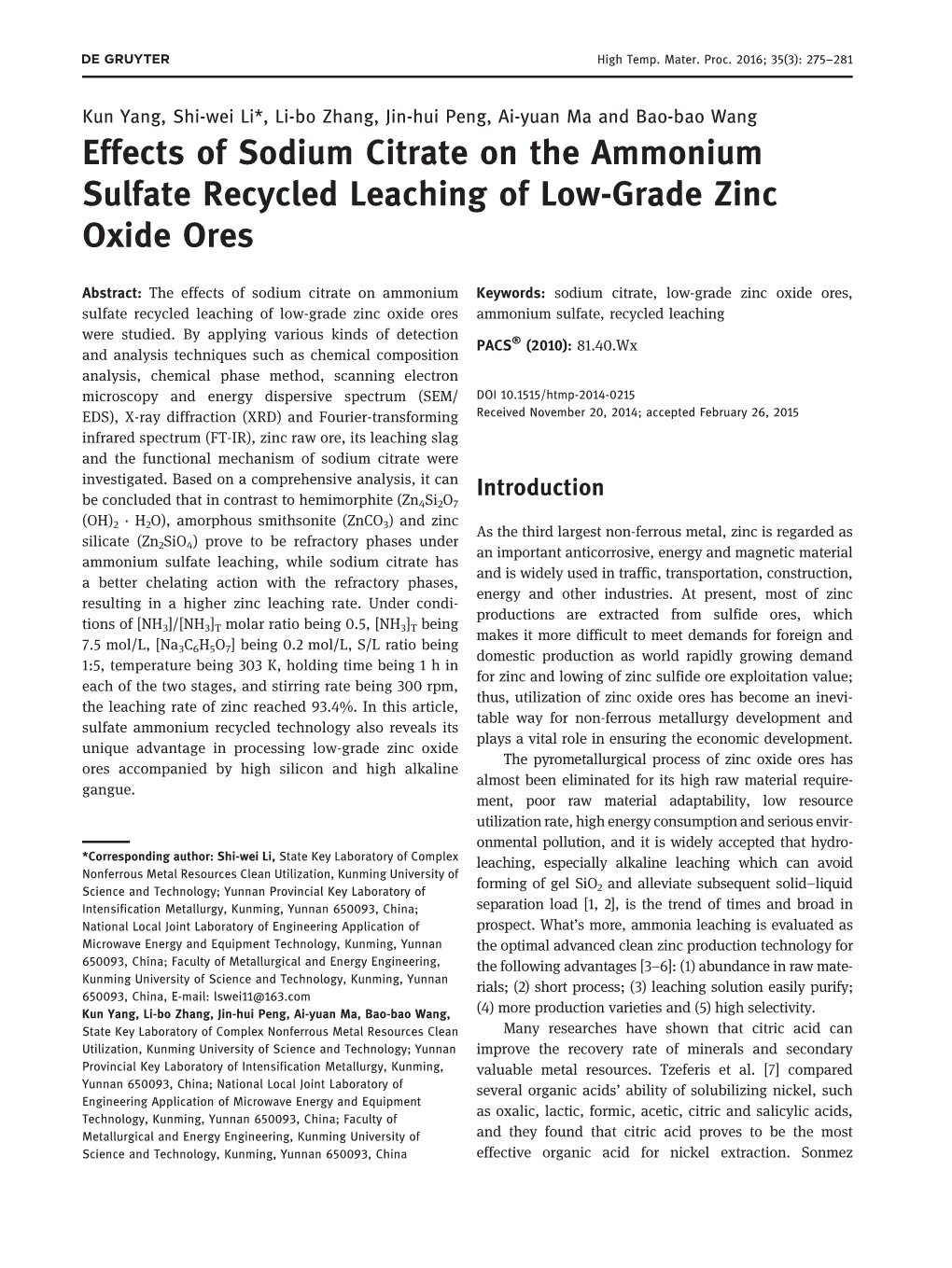 Effects of Sodium Citrate on the Ammonium Sulfate Recycled Leaching of Low-Grade Zinc Oxide Ores