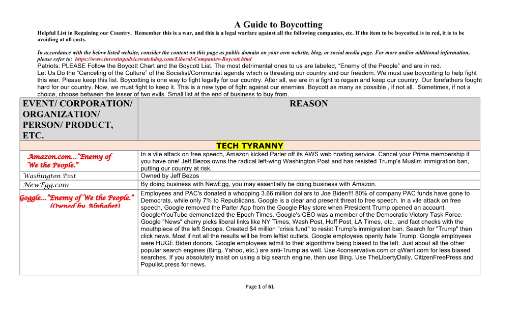 A Guide to Boycotting EVENT/ CORPORATION/ ORGANIZATION