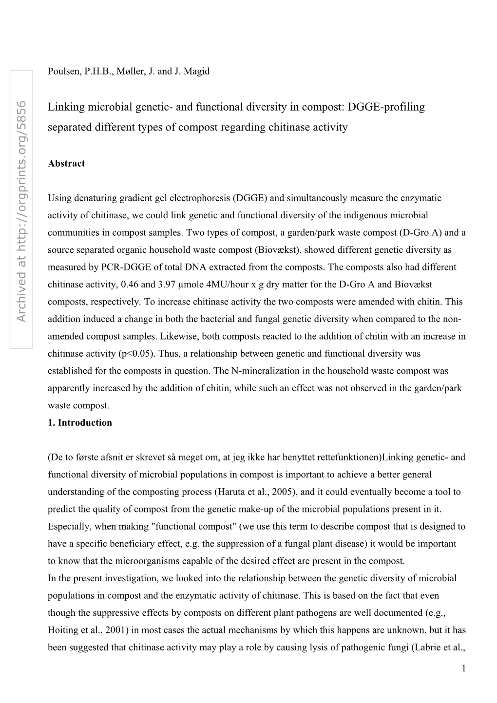 Microbial Genetic- and Functional Diversity in Compost: DGGE-Profiling Separates Different