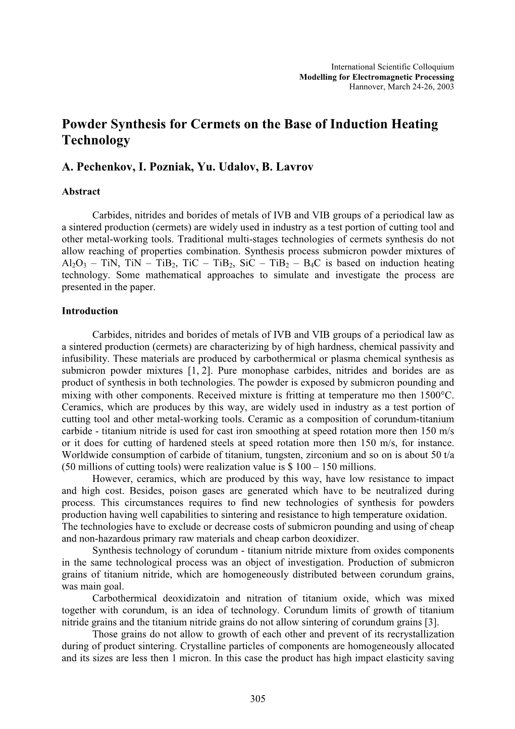 Powder Synthesis for Cermets on the Base of Induction Heating Technology
