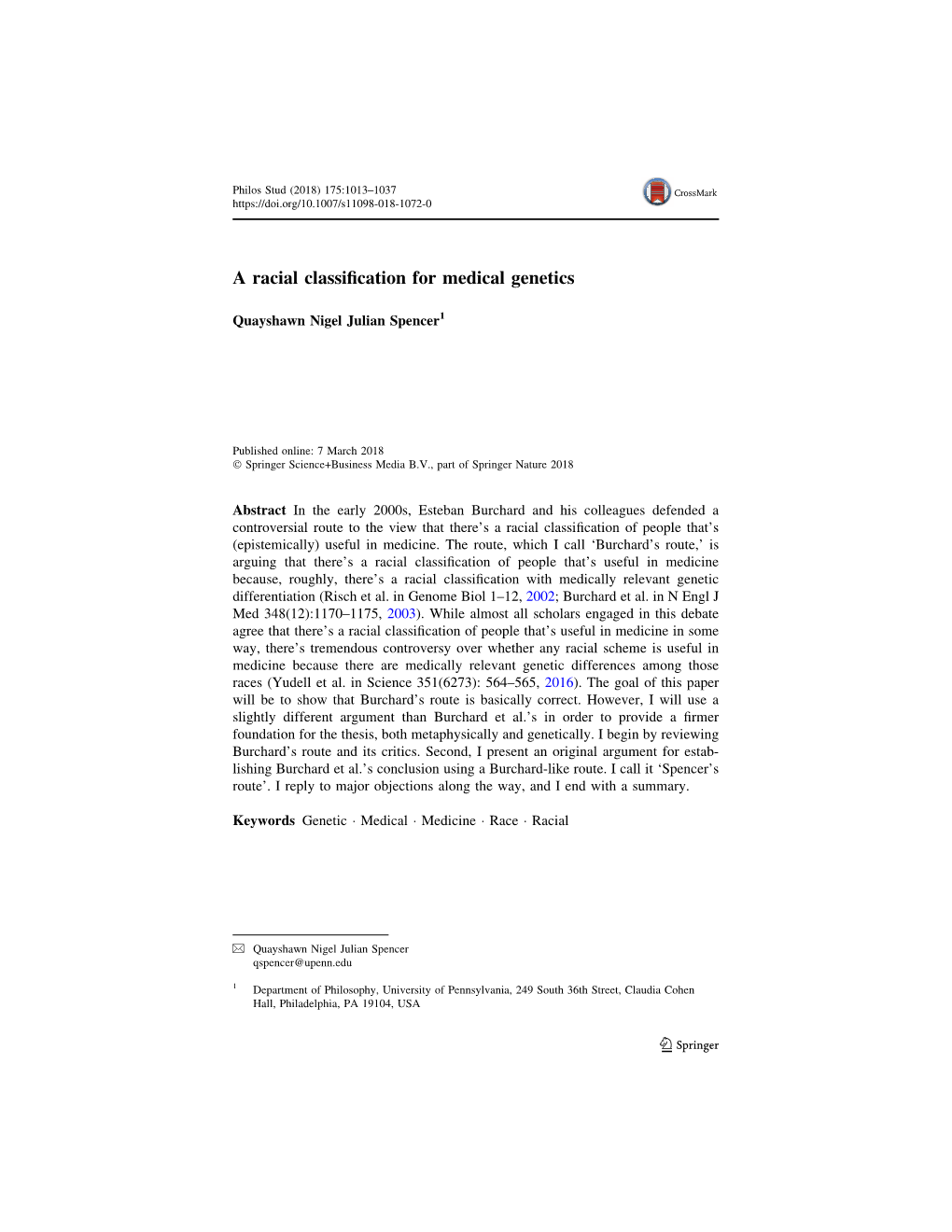 A Racial Classification for Medical Genetics