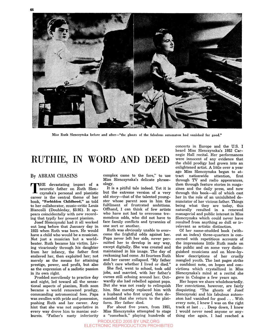 RUTHIE, in WORD and DEED the Child Prodigy Had Grown Into an Enlightened Artist