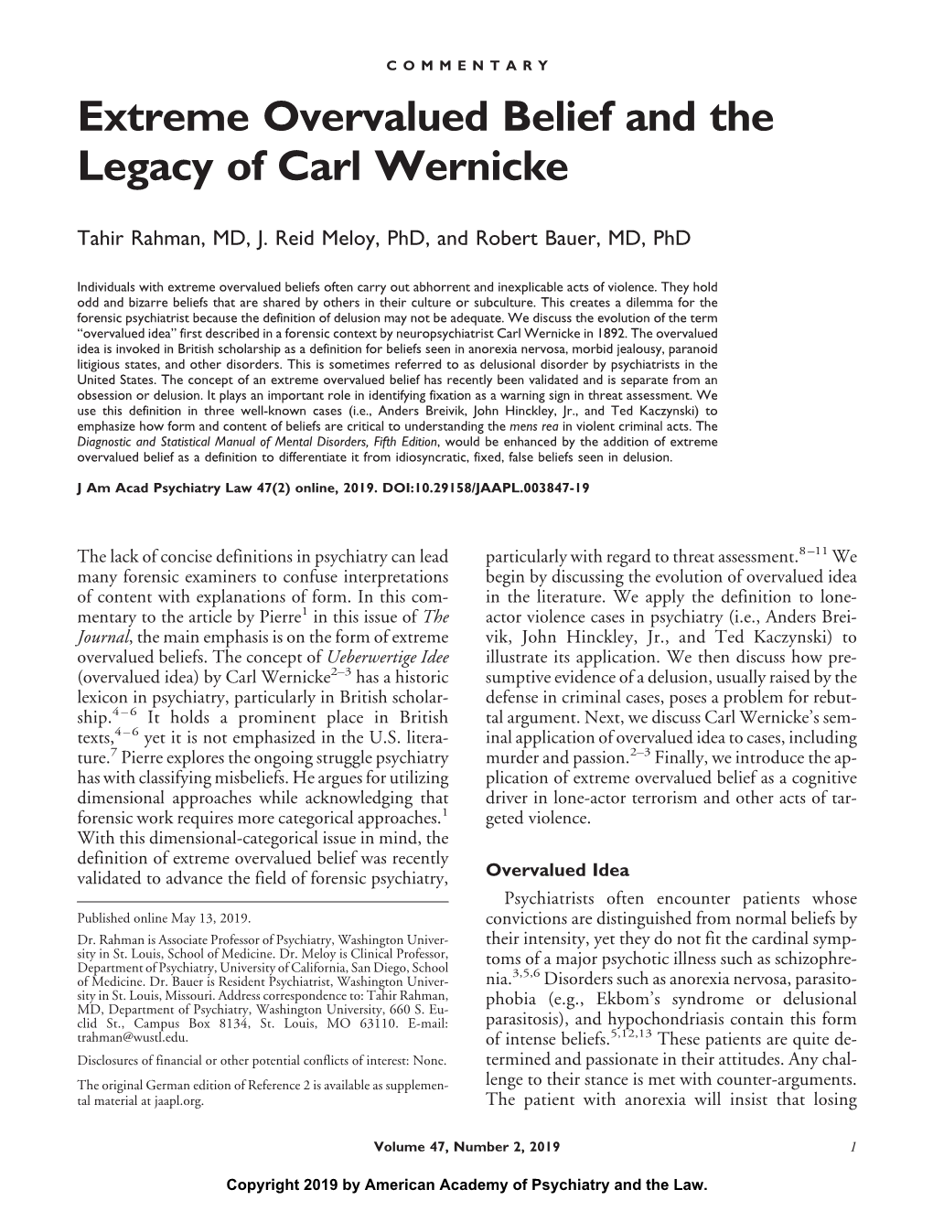 Extreme Overvalued Belief and the Legacy of Carl Wernicke