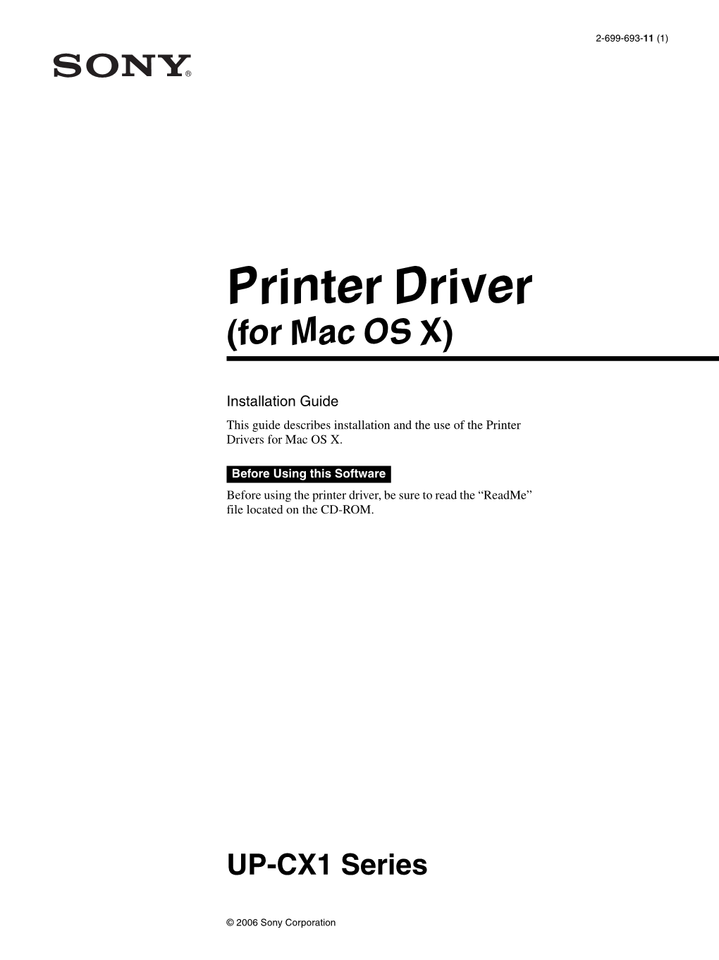 Printer Driver (For Mac OS X)
