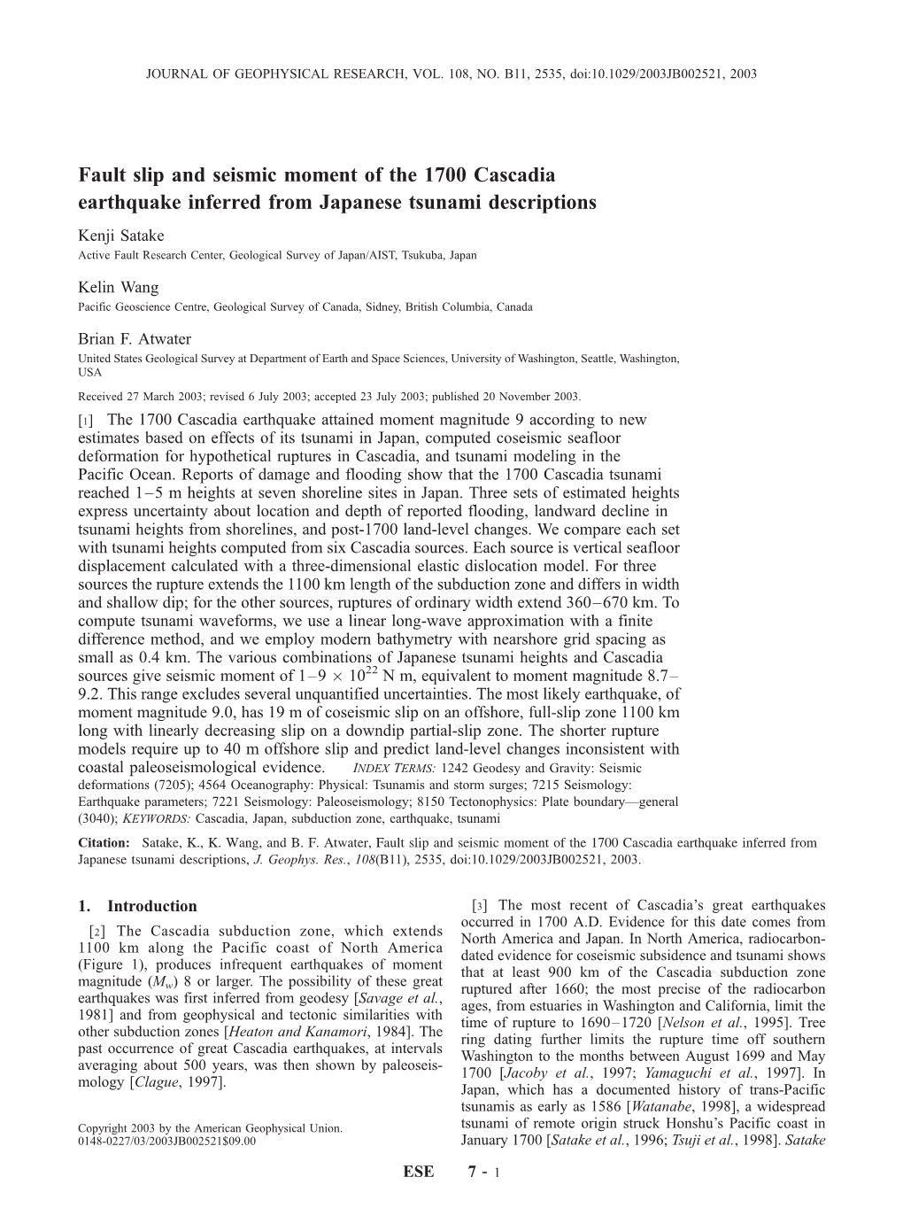 Fault Slip and Seismic Moment of the 1700 Cascadia Earthquake Inferred