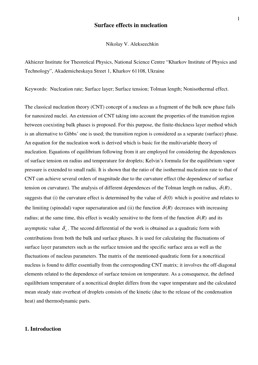 Surface Effects in Nucleation