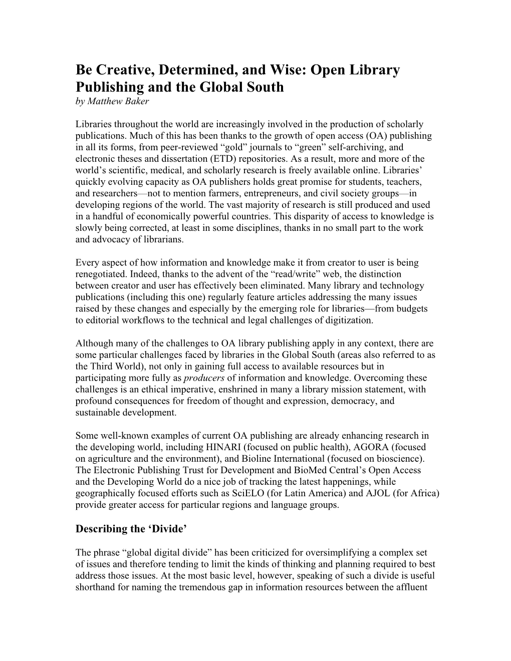 Open Library Publishing and the Global South by Matthew Baker