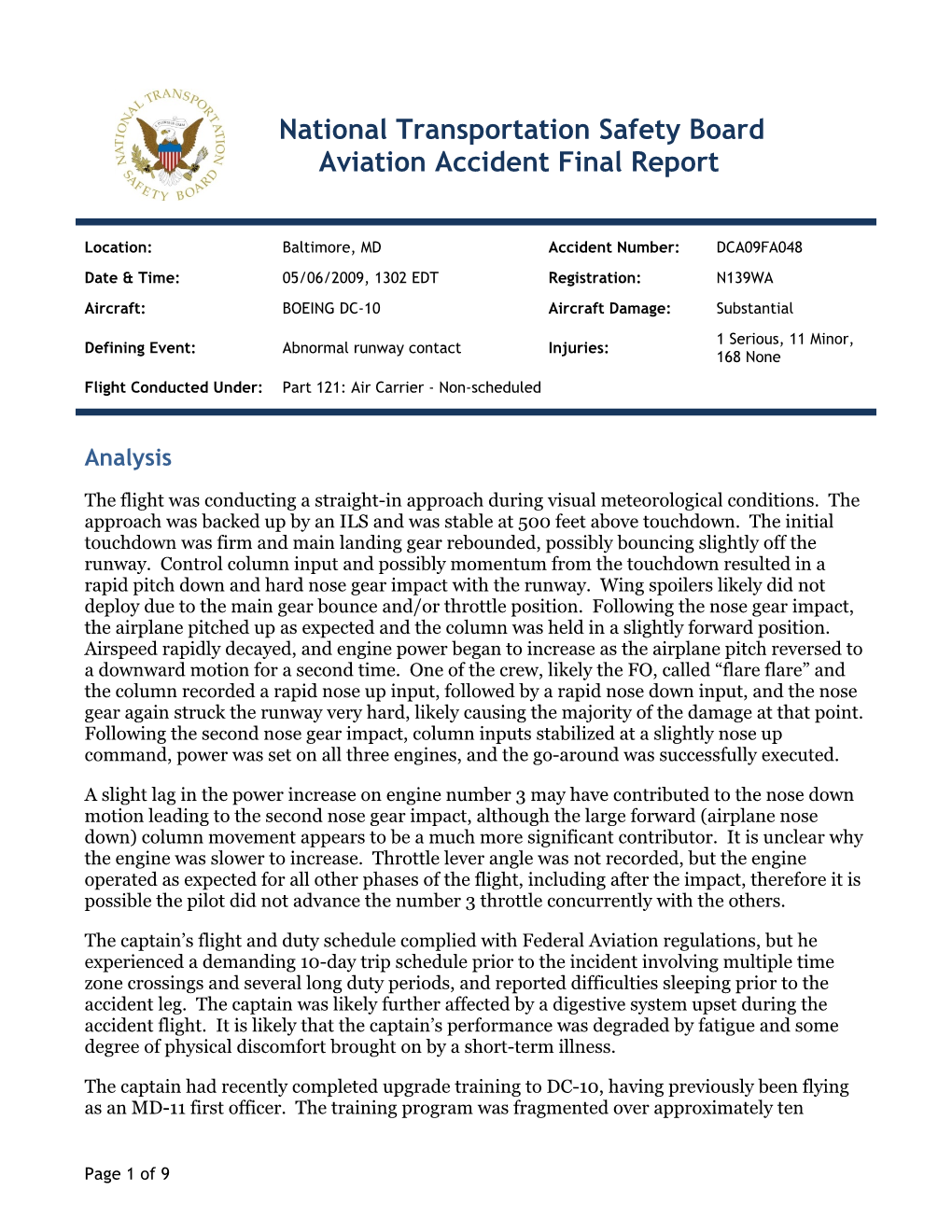 National Transportation Safety Board Aviation Accident Final Report