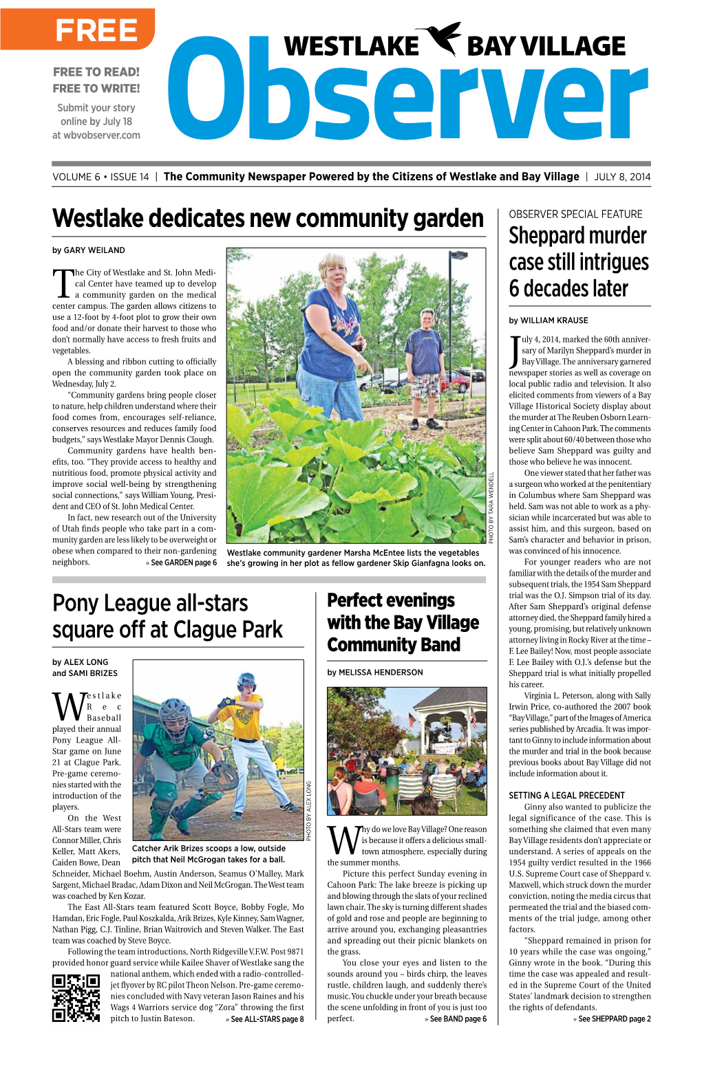 Westlake Dedicates New Community Garden Observer Special Feature Sheppard Murder by Gary Weiland