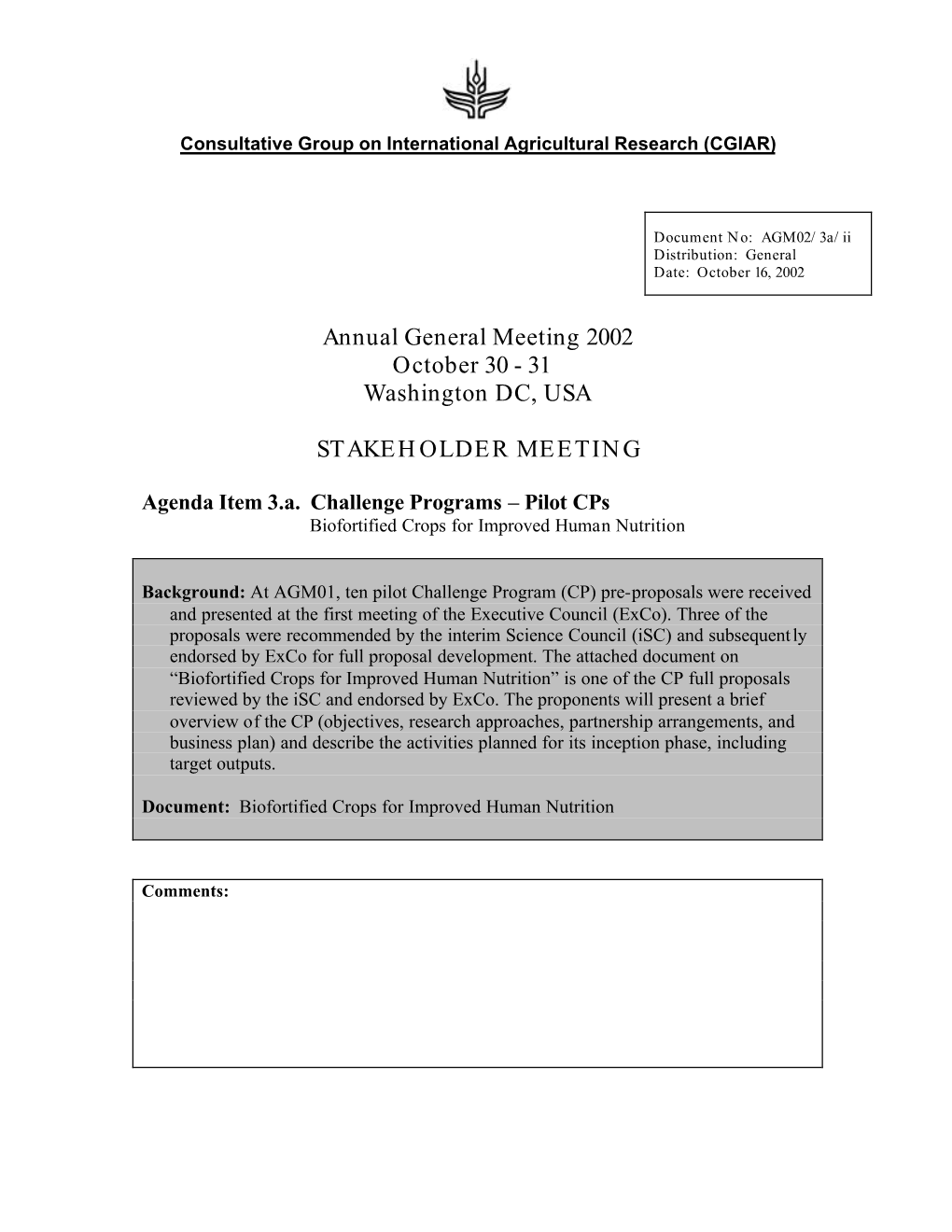 Annual General Meeting 2002 October 30 - 31 Washington DC, USA