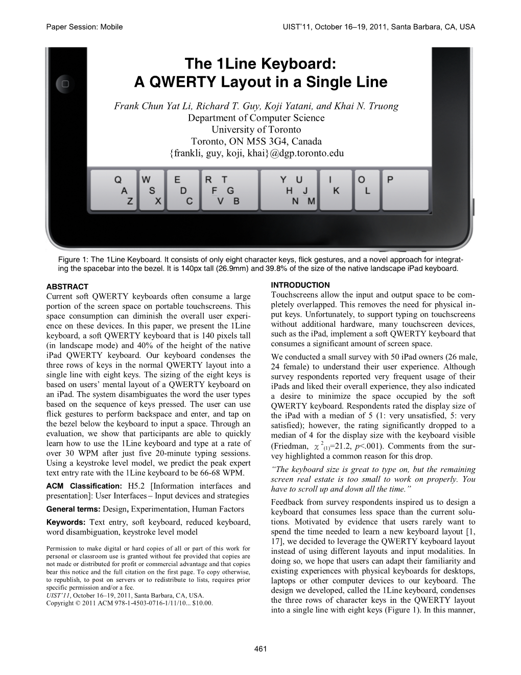 The 1Line Keyboard: a QWERTY Layout in a Single Line