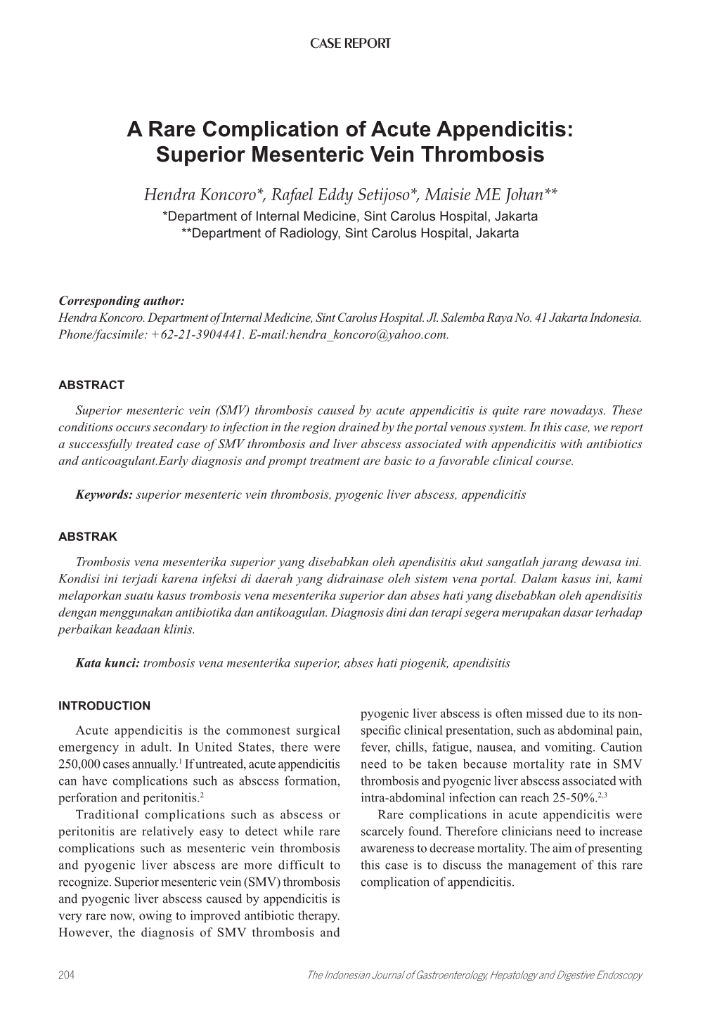 A Rare Complication of Acute Appendicitis: Superior Mesenteric Vein Thrombosis