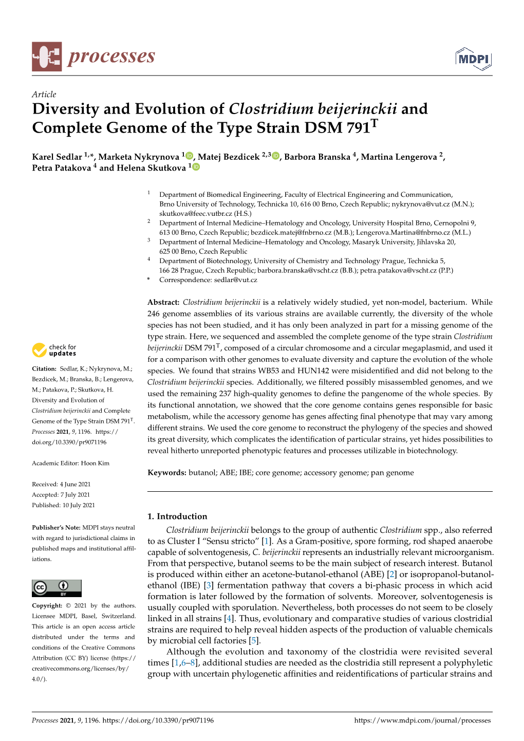 Diversity and Evolution of Clostridium Beijerinckii and Complete Genome of the Type Strain DSM 791T