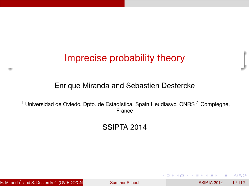 Imprecise Probability Theory