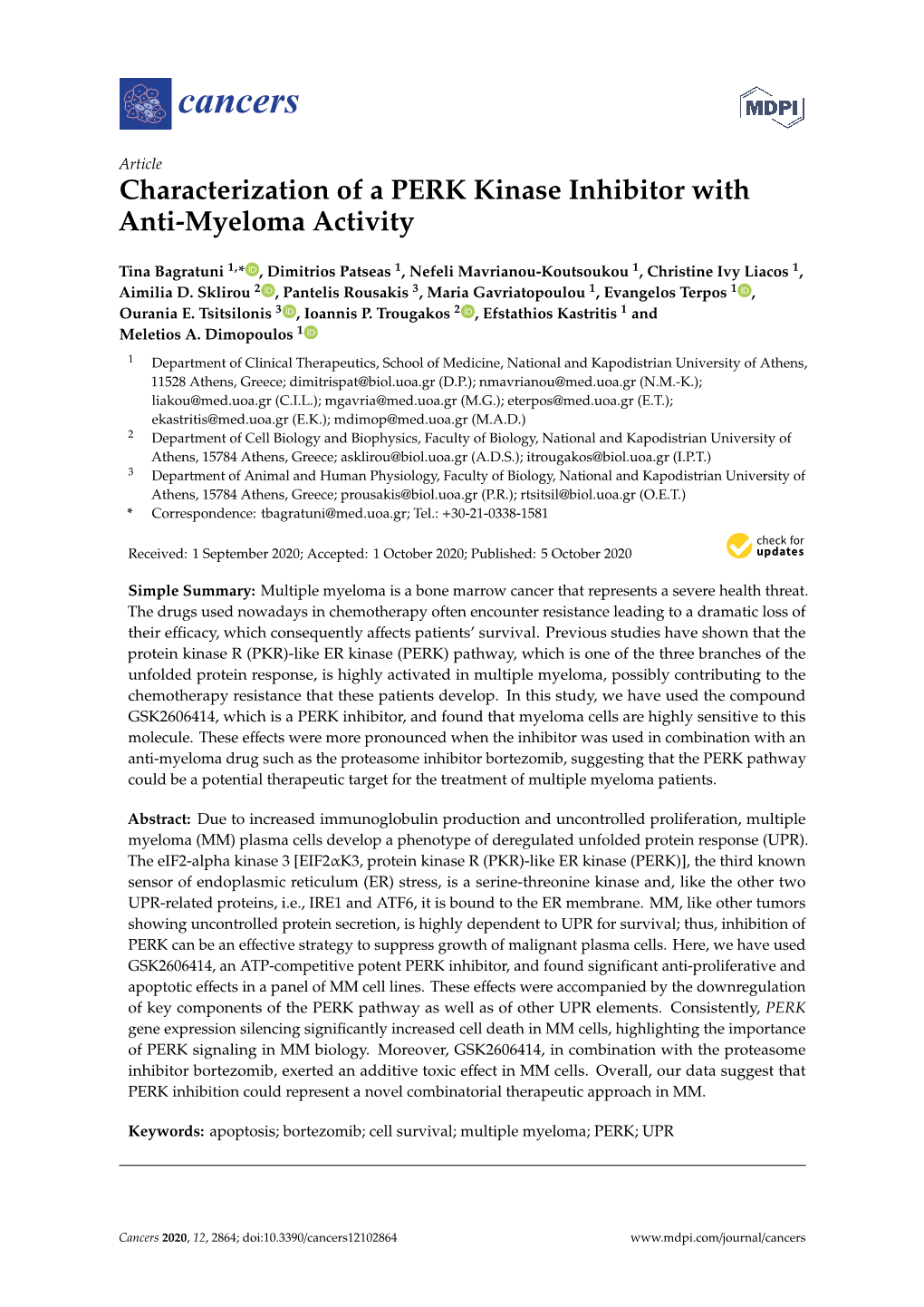 Characterization of a PERK Kinase Inhibitor with Anti-Myeloma Activity