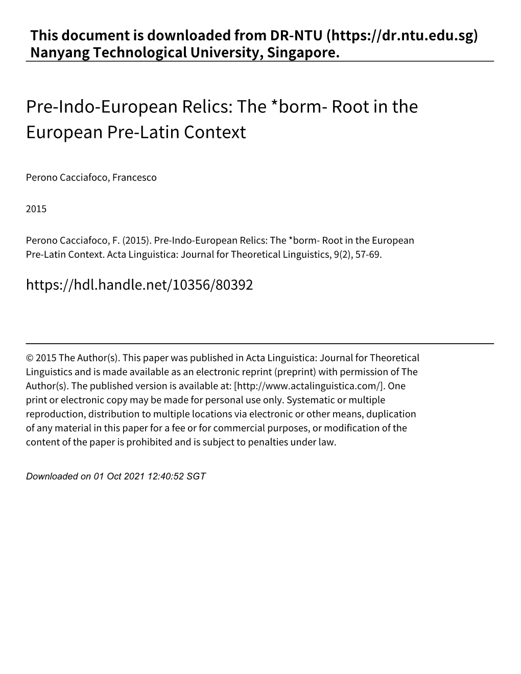 Pre‑Indo‑European Relics: the *Borm‑ Root in the European Pre‑Latin Context