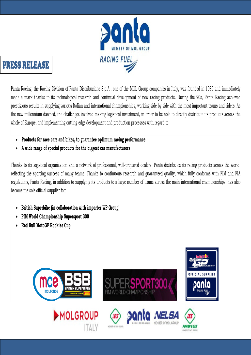Panta Racing Fuel – Press Release