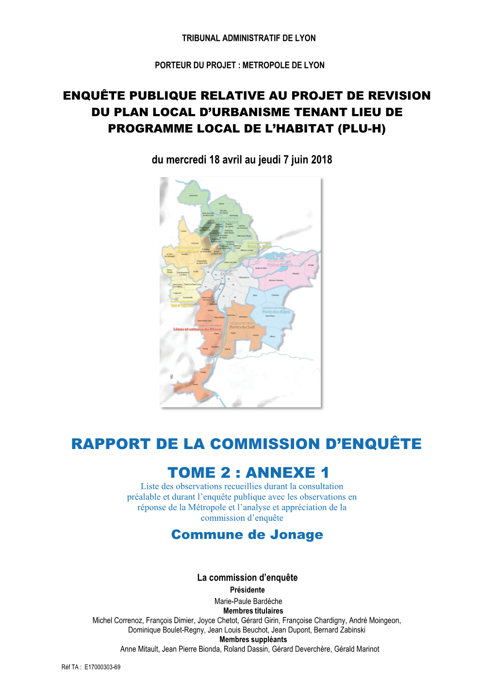 Rapport De La Commission D'enquête Sur Le Projet De Révision Du PLU-H