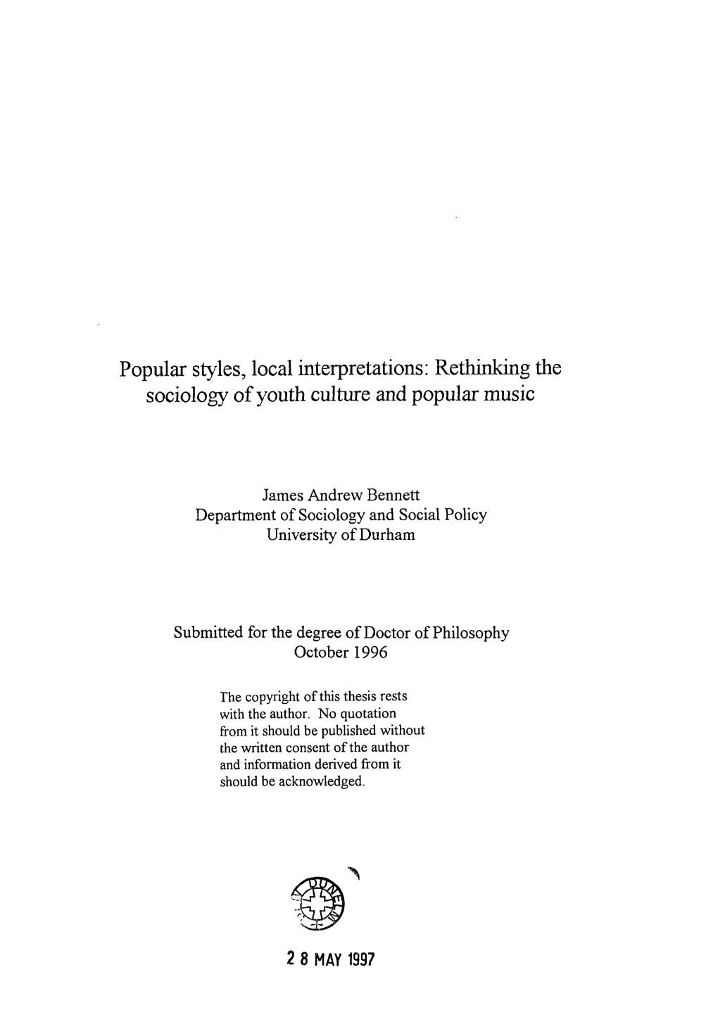 Rethinking the Sociology of Youth Culture and Popular Music