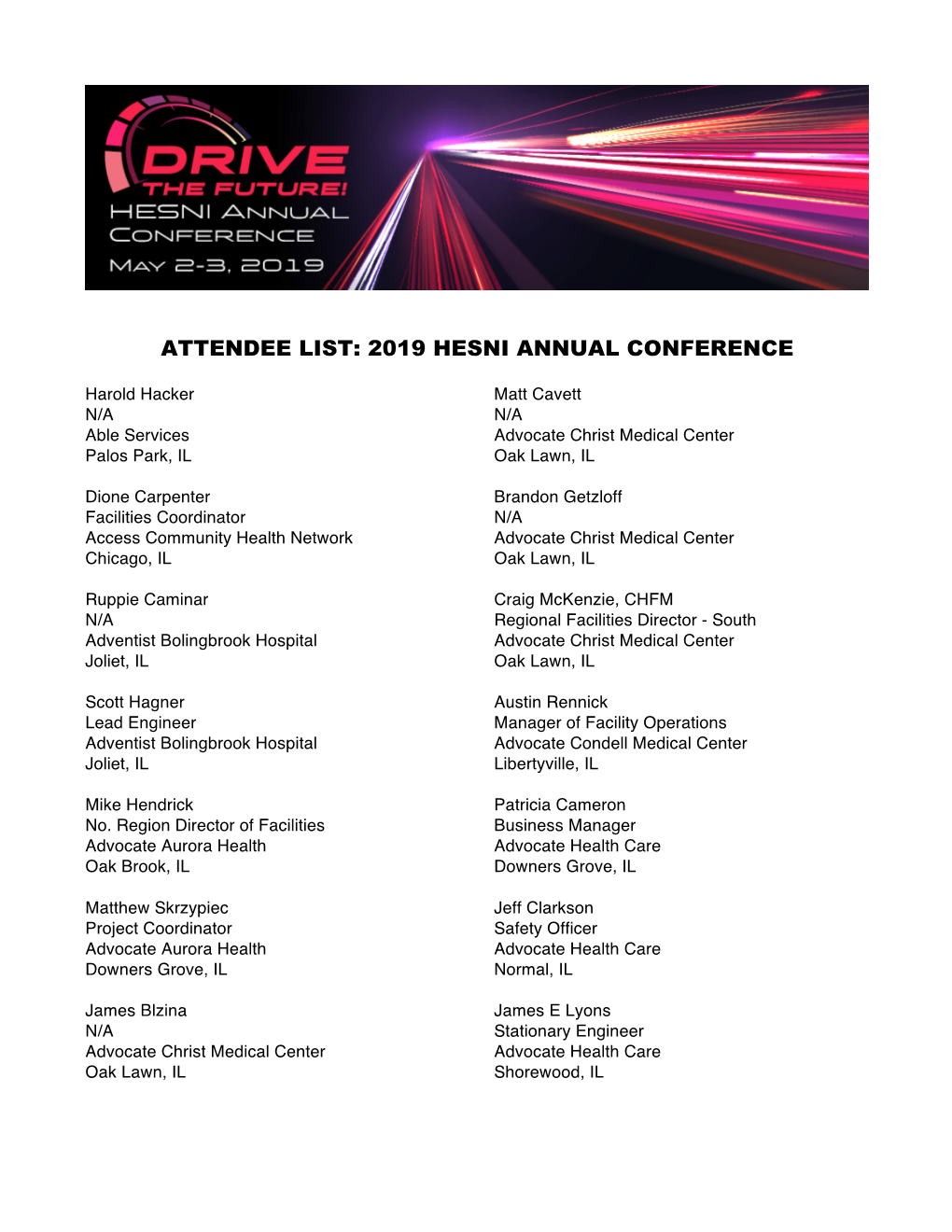 Attendee List: 2019 Hesni Annual Conference
