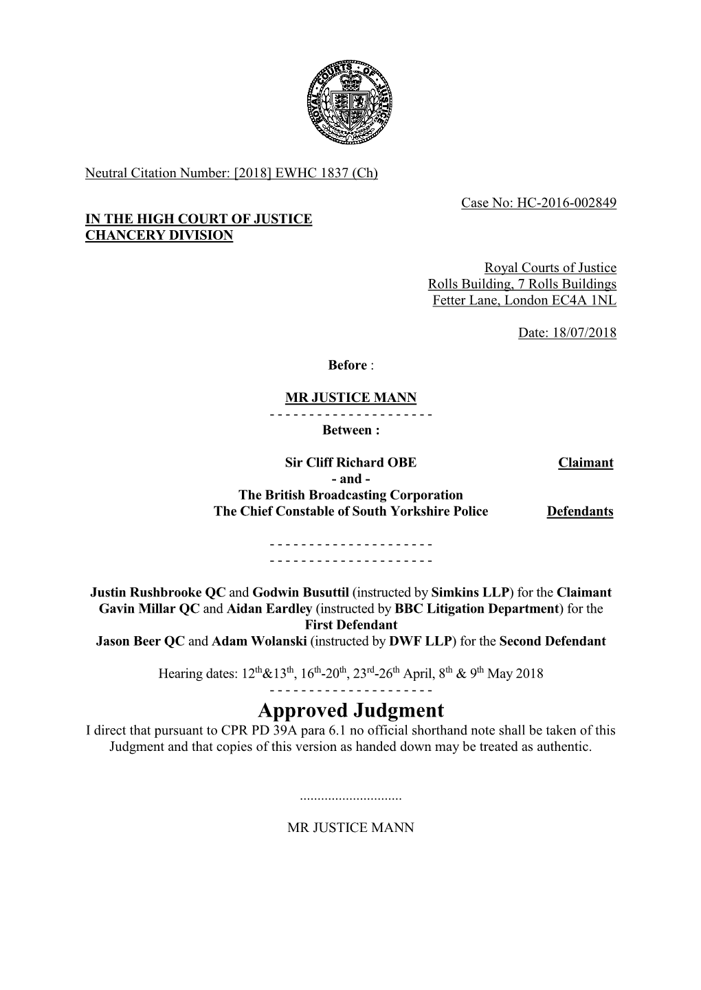 Cliff-Richard-V-Bbc-Judgment.Pdf