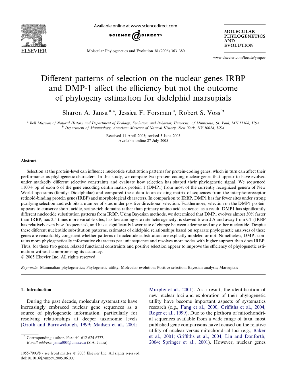 Different Patterns of Selection on the Nuclear Genes IRBP and DMP-1