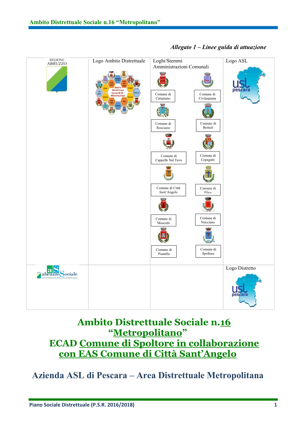 Ambito Distrettuale Sociale N.16 “Metropolitano” ECAD Comune Di Spoltore in Collaborazione Con EAS Comune Di Città Sant’Angelo