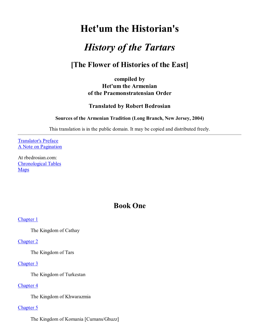 History of the Tartars by Hetum the Historian