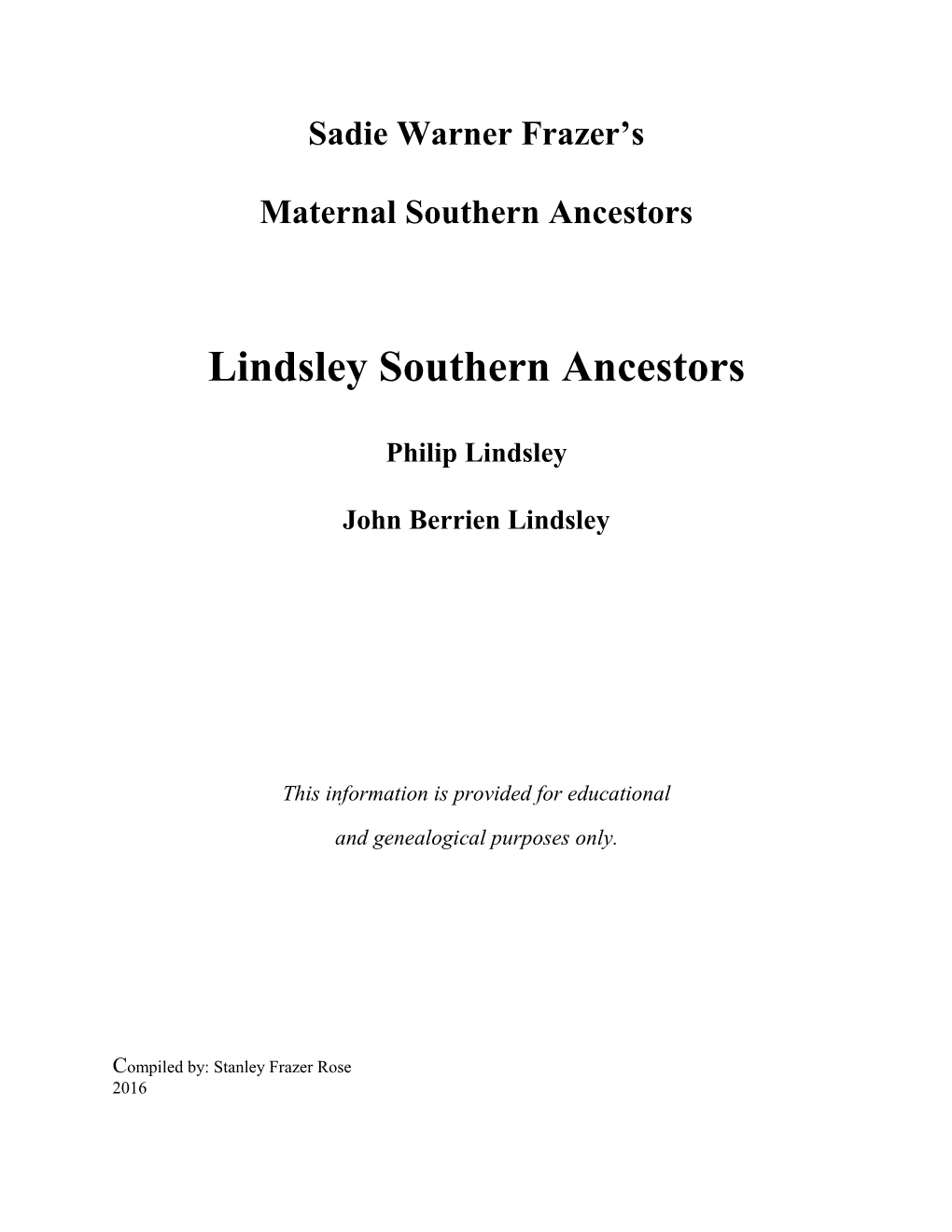 Lindsley Southern Ancestors