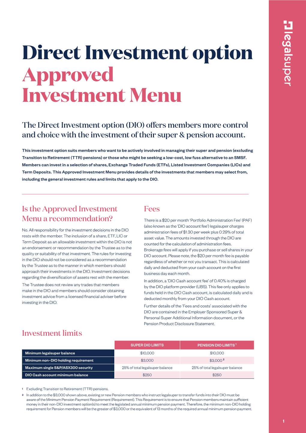 Direct Investment Option Approved Investment Menu