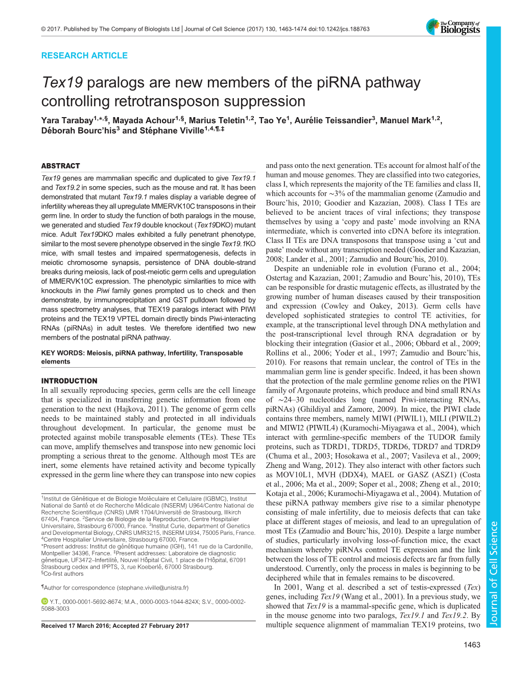 Tex19 Paralogs Are New Members of the Pirna Pathway Controlling