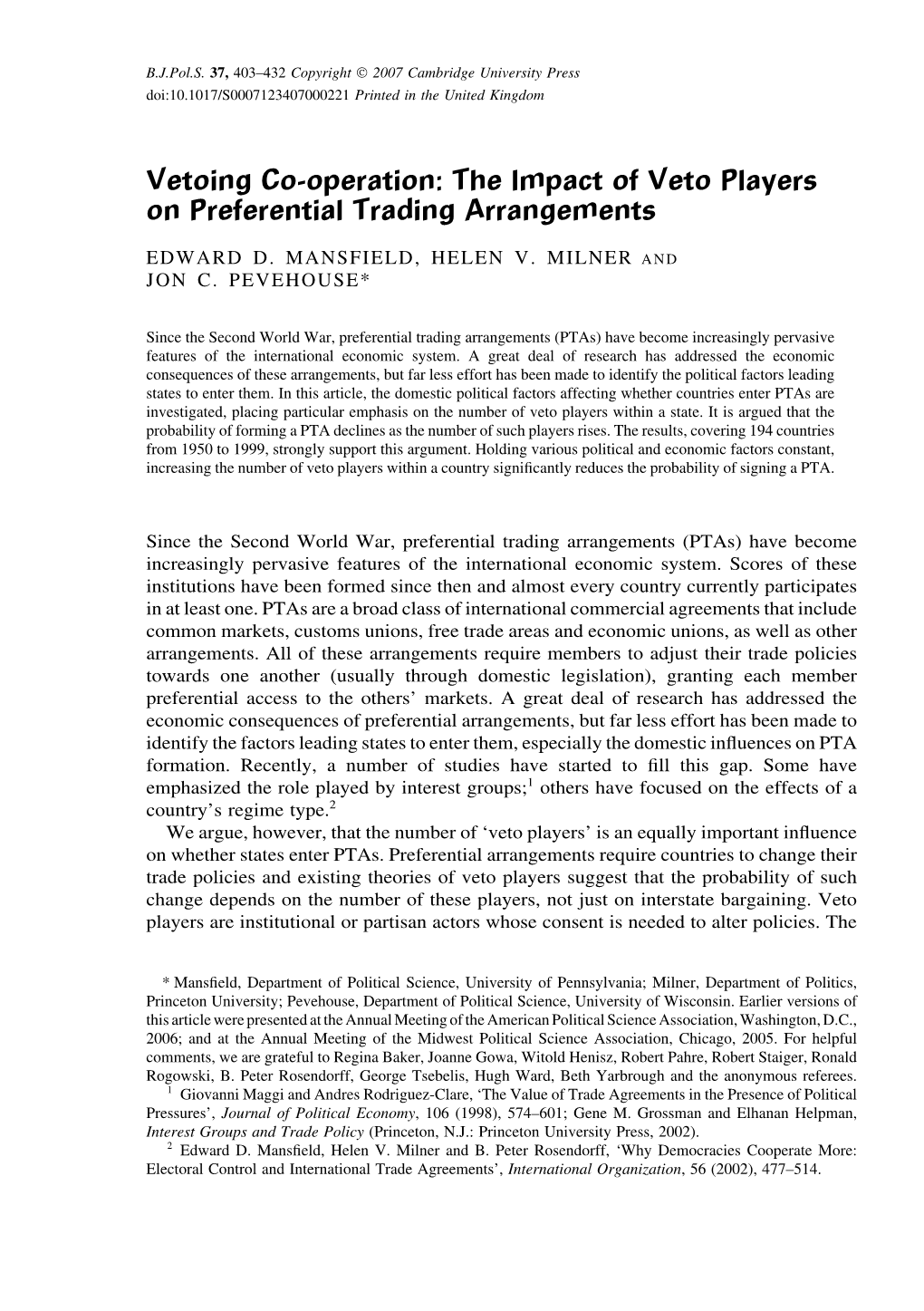 The Impact of Veto Players on Preferential Trading Arrangements