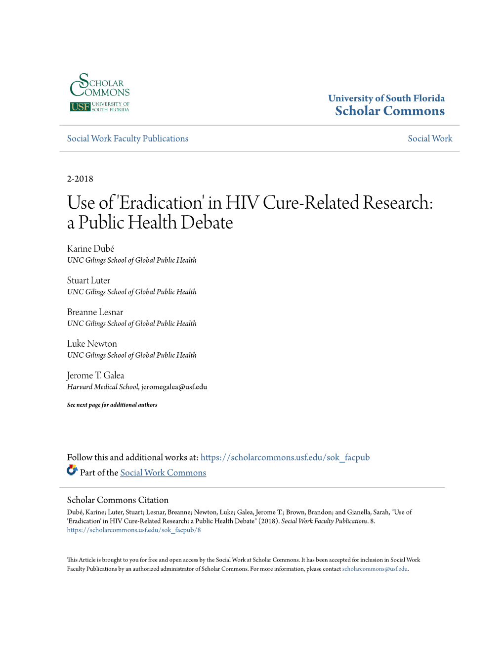 'Eradication' in HIV Cure-Related Research: a Public Health Debate Karine Dubé UNC Gilings School of Global Public Health