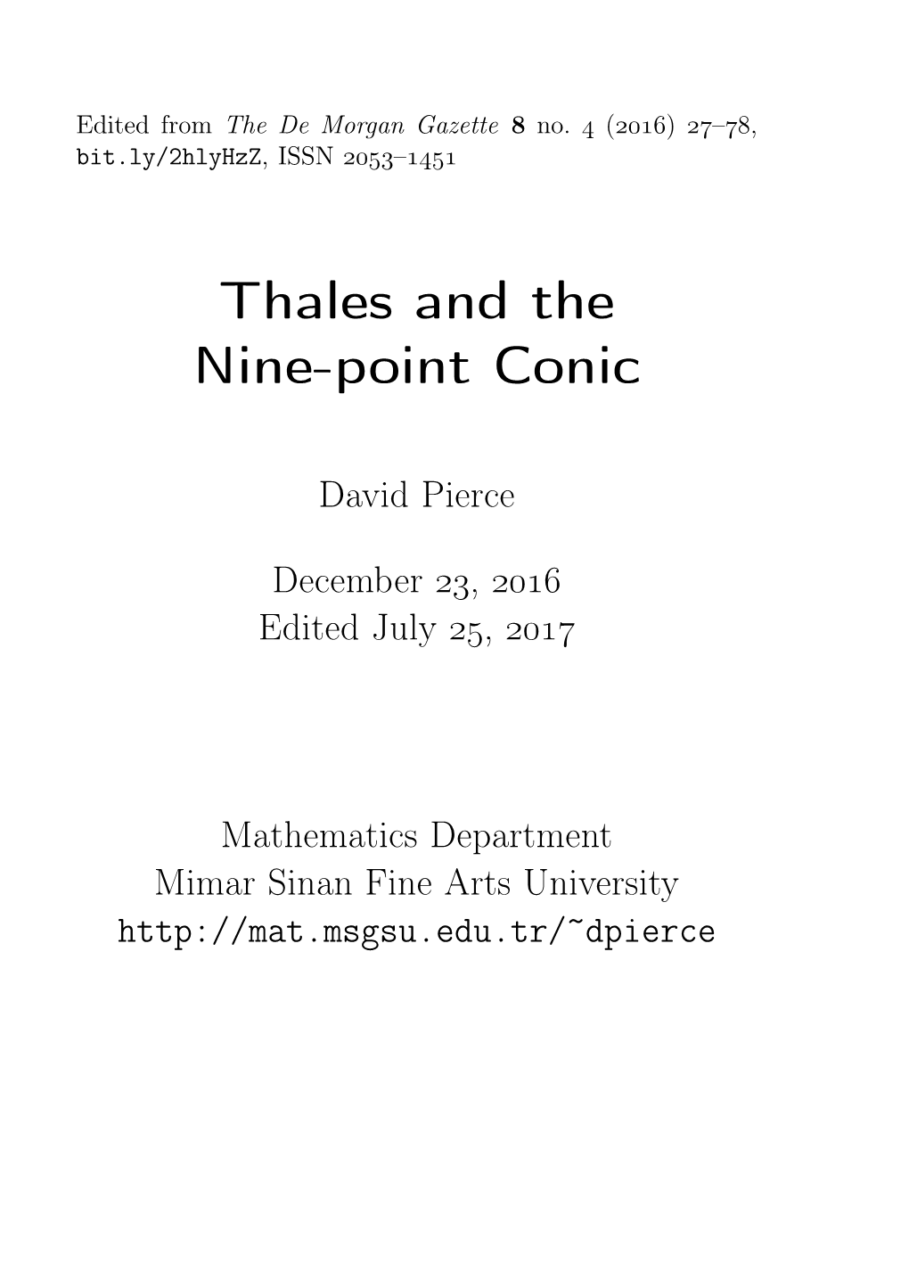 Thales and the Nine-Point Conic