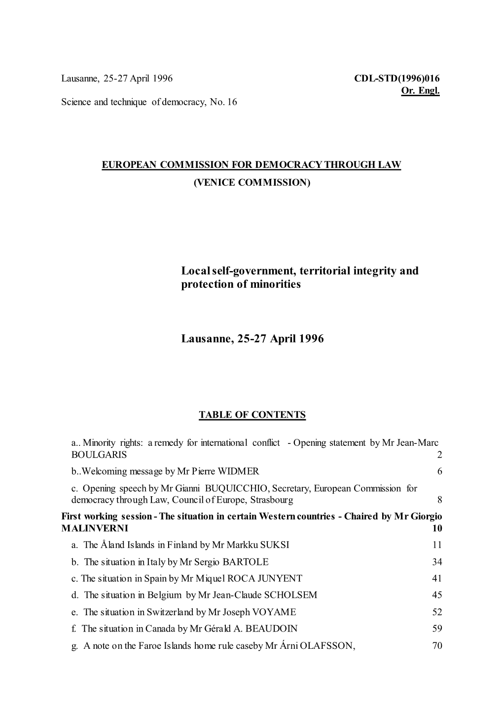 Lausanne, 25-27 April 1996 CDL-STD(1996)016 Or