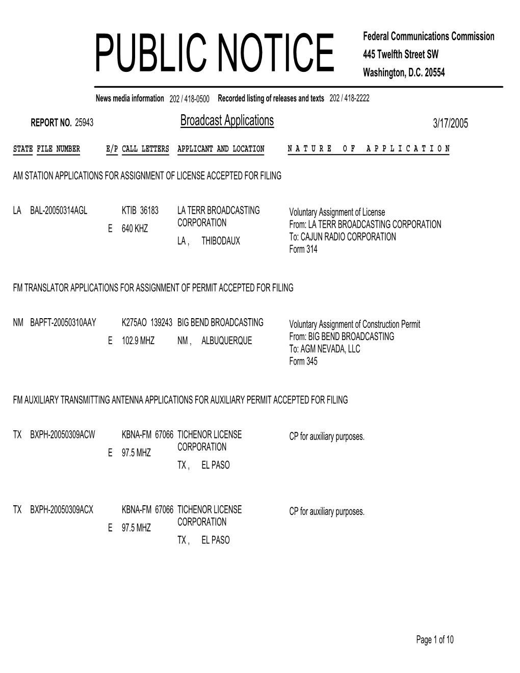 Broadcast Applications 3/17/2005