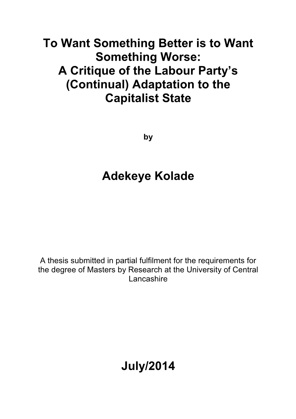 A Critique of the Labour Party's