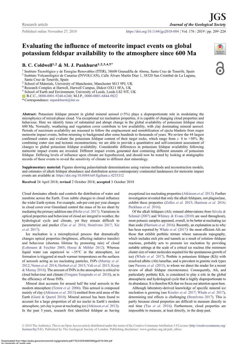 Evaluating the Influence of Meteorite Impact Events on Global Potassium Feldspar Availability to the Atmosphere Since 600 Ma