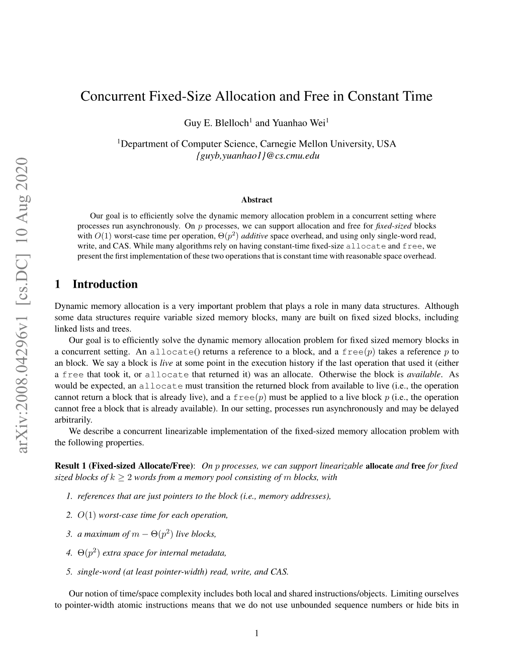 Concurrent Fixed-Size Allocation and Free in Constant Time