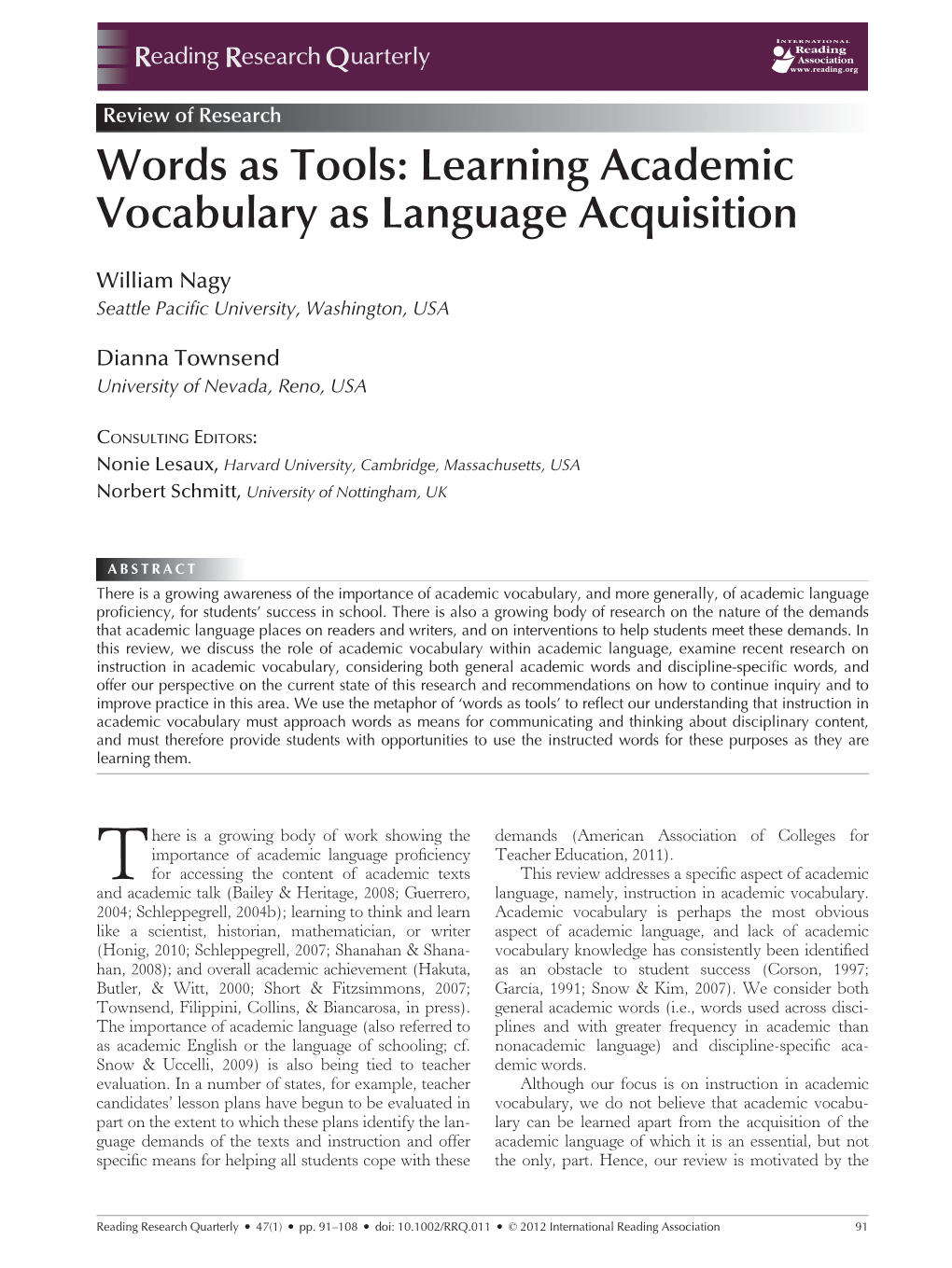 Words As Tools: Learning Academic Vocabulary As Language Acquisition