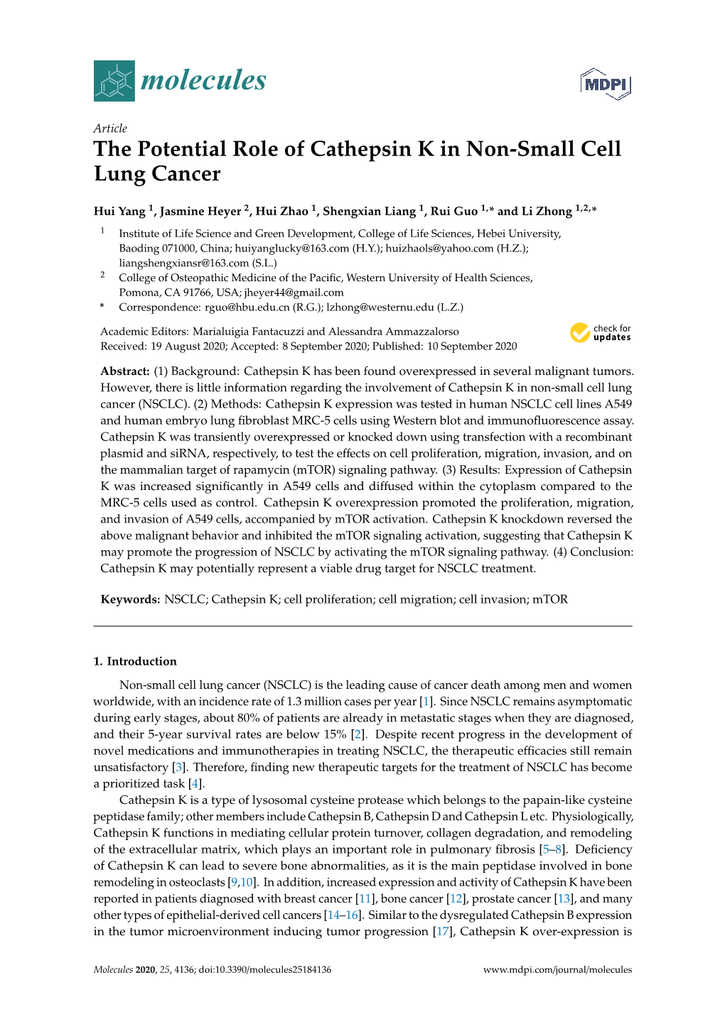 The Potential Role of Cathepsin K in Non-Small Cell Lung Cancer