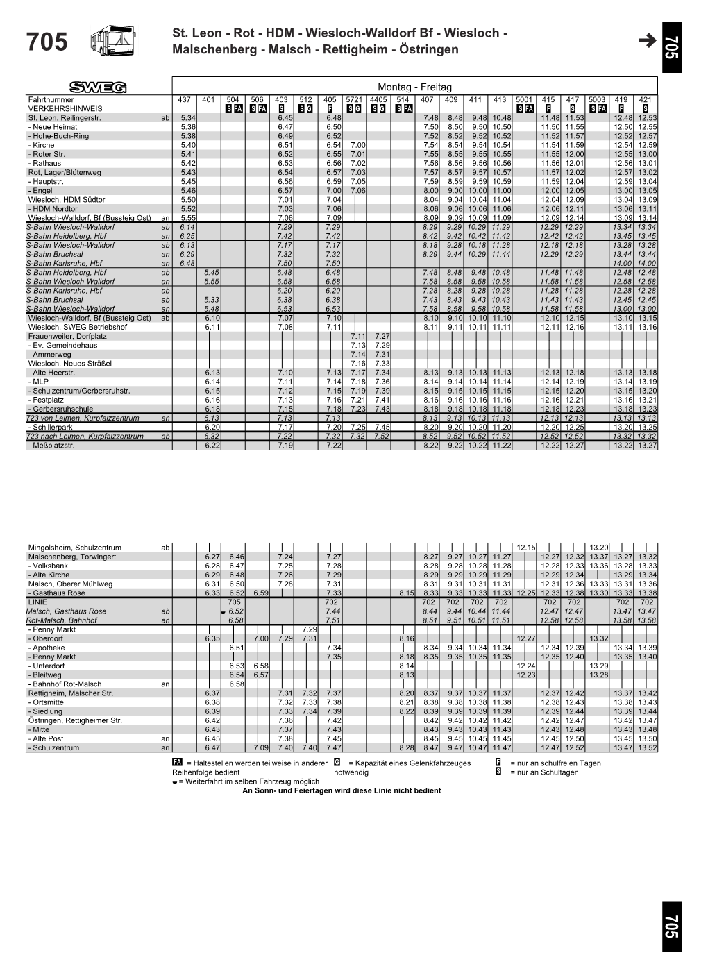 St. Leon - Rot - HDM - Wiesloch-Walldorf Bf - Wiesloch - 705 705 Malschenberg - Malsch - Rettigheim - Östringen