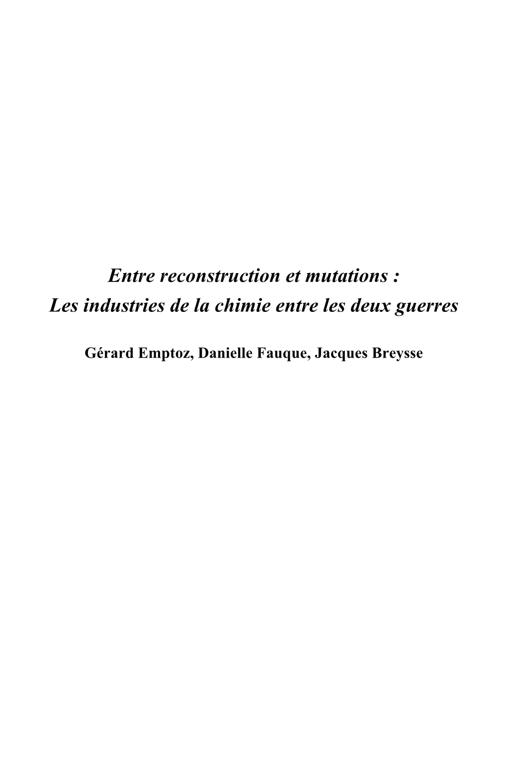 Les Industries De La Chimie Entre Les Deux Guerres