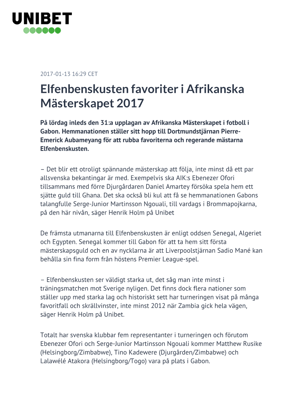 Elfenbenskusten Favoriter I Afrikanska Mästerskapet 2017