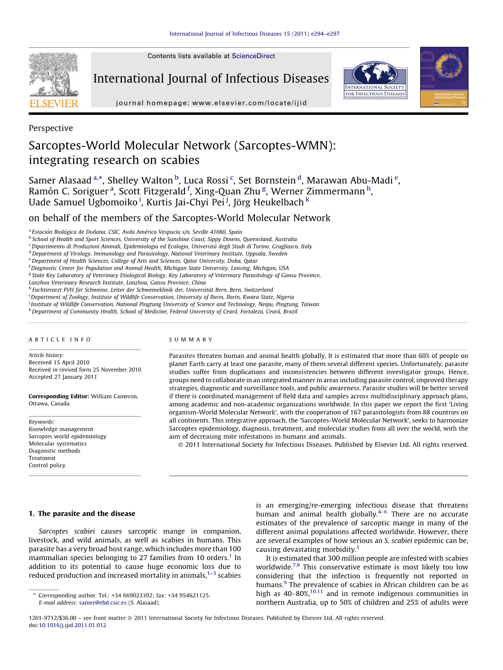 Sarcoptes-World Molecular Network (Sarcoptes-WMN): Integrating Research on Scabies