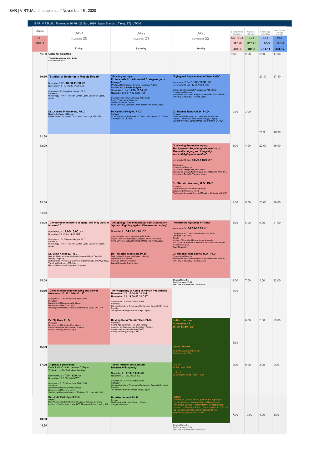 ISAR | VIRTUAL Timetable As of November 16 , 2020